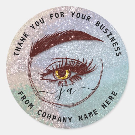 Eyelash Logo Name Holograph Danke Monogram Glitzer Runder Aufkleber (Vorderseite)
