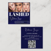 Eyelash Makeup Artist Blue Beauty Salon qr Code Quadratische Visitenkarte (Vorne/Hinten)