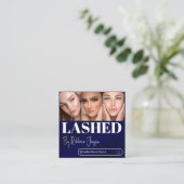 Eyelash Makeup Artist Blue Beauty Salon qr Code Quadratische Visitenkarte (Stehend Vorderseite)