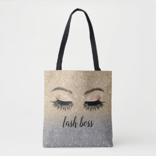 Eyelash Makeup Artist Lash Boss Chic Gold Glitzer Tasche