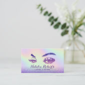 Eyelash Makeup Artist Lila Glitzer Holographic Visitenkarte (Stehend Vorderseite)