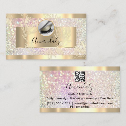 Eyelash Makeup Artist QR Code Logo Glitzer Visitenkarte (Vorne/Hinten)