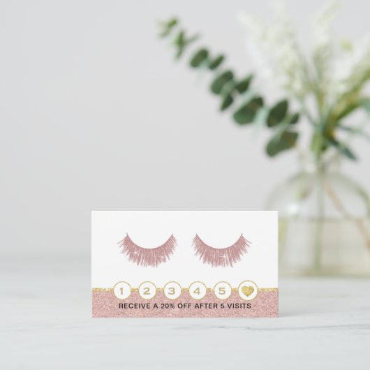 Eyelash Makeup Artist Rose Gold Glitzer Loyalität Treuekarte (Stehend Vorderseite)