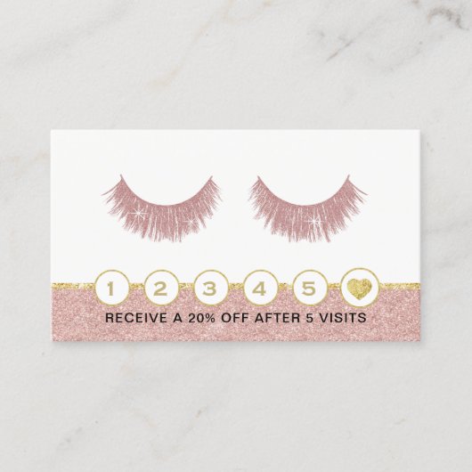 Eyelash Makeup Artist Rose Gold Glitzer Loyalität Treuekarte (Vorderseite)