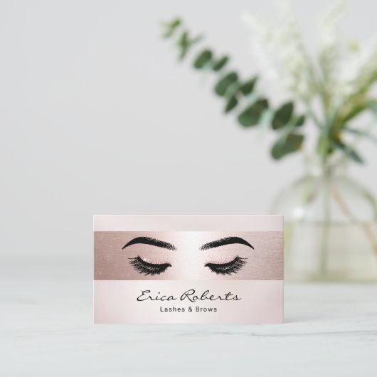 Eyelash Makeup Artist Rose Gold Strip Salon Visitenkarte (Stehend Vorderseite)