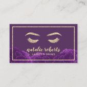 Eyelash Makeust Gold Frame Lila floral Visitenkarte (Vorderseite)