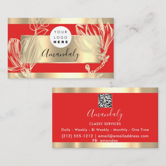 Eyelash Makeust QR Code Logo Roter Goldrahmen Visitenkarte (Vorne/Hinten)