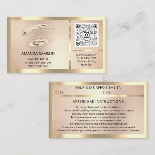 Eyelash Microblade QRCODE Aftercare-Rose Gerahmt Visitenkarte (Vorne/Hinten)