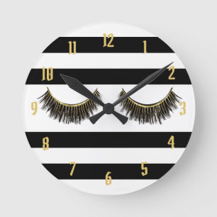 Eyelash Modern Black & White Strips Runde Wanduhr