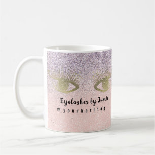 Eyelash Salon Business Glitzer Pink Gold Script Kaffeetasse