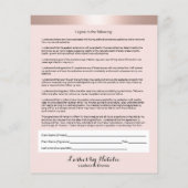 Eyelash Salon Haftung Waiver Rose Gold Border Flyer (Hinten)