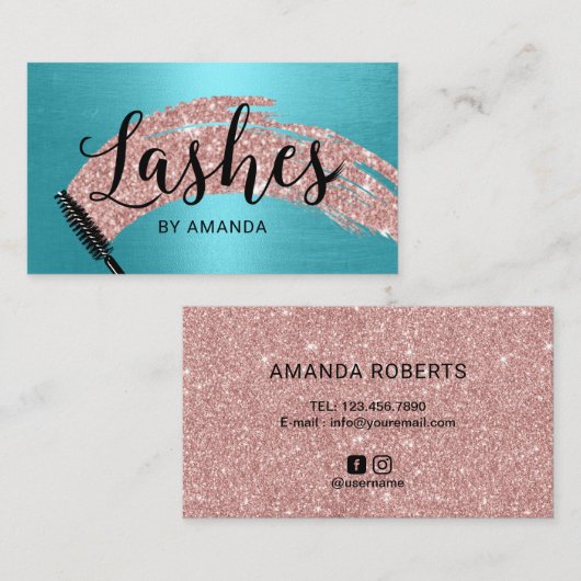 Eyelash Salon Rose Goldener Pinselstrich Visitenkarte (Vorne/Hinten)