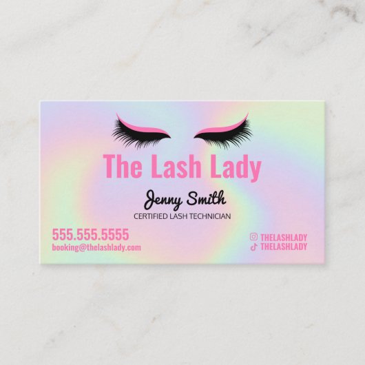 EyeLash Tech Lash Beauty Salon Holographic Rainbow Visitenkarte (Vorderseite)