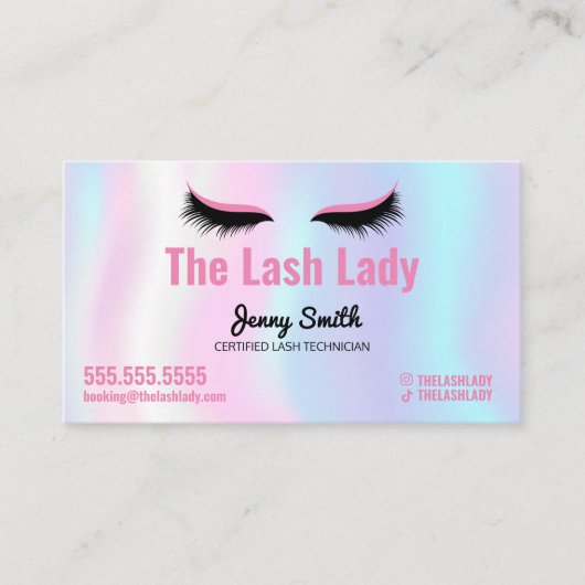 EyeLash Tech Lash Schönheitssalon Pastel Rainbow Visitenkarte (Vorderseite)