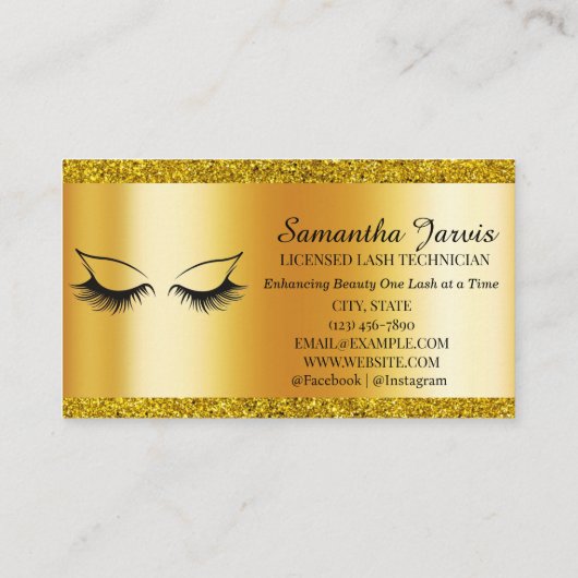 Eyelash Tech Lash Stylist Gold Foil & Glitzer Logo Visitenkarte (Rückseite)