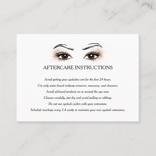 Eyelash-Verlängerung Brow-Bar Aftercare-Anweisunge Visitenkarte (Vorderseite)