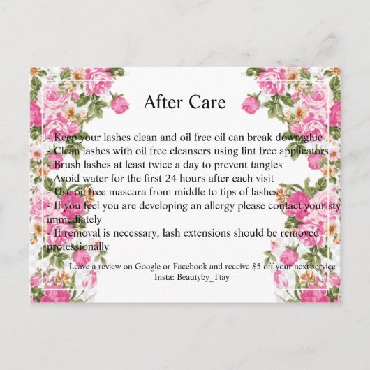 Eyelash-Verlängerung nach der Care-Karte Postkarte (Vorderseite)