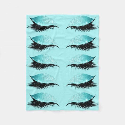 Eyelashes-Aqua-blaues Glitzer-Make-up Girly Fleecedecke (Vorderseite)
