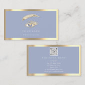 Eyelashes Brow Makeup Logo Qr Code Blue Gold Frame Visitenkarte (Vorne/Hinten)