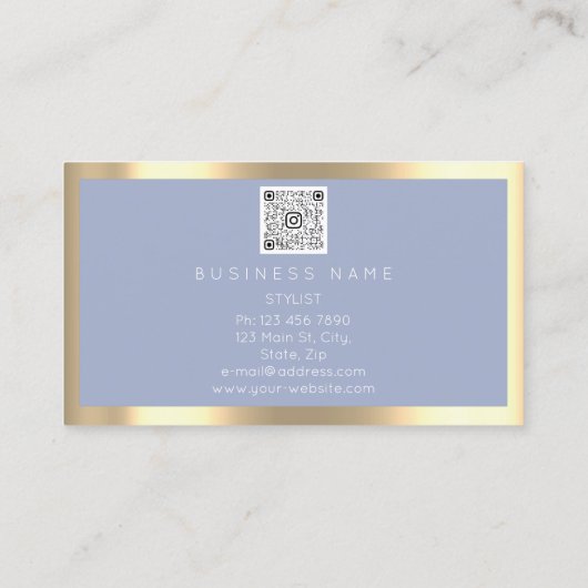 Eyelashes Brow Makeup Logo Qr Code Blue Gold Frame Visitenkarte (Rückseite)