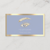 Eyelashes Brow Makeup Logo Qr Code Blue Gold Frame Visitenkarte (Vorderseite)