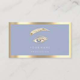 Eyelashes Brow Makeup Logo Qr Code Blue Gold Frame Visitenkarte