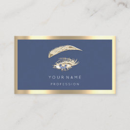 Eyelashes Brow Makeup Logo Qr Code Blue Navy Gold Visitenkarte