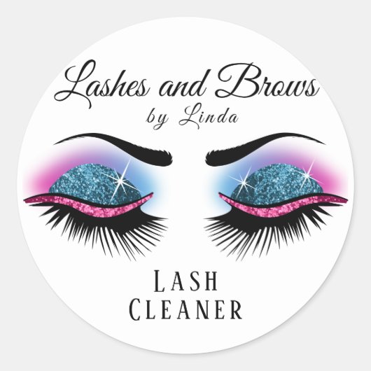 Eyelashes Extension Cleaner - Blau und Rosa Runder Aufkleber (Vorderseite)