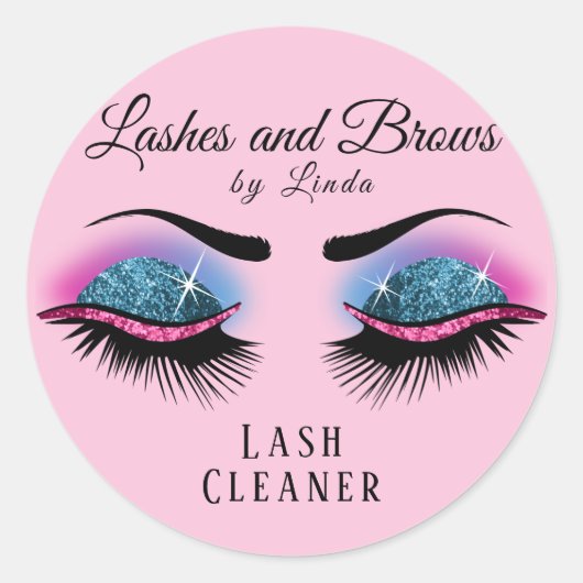 Eyelashes Extension Cleaner - Rosa und Blau Runder Aufkleber (Vorderseite)