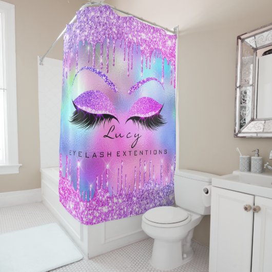 Eyelashes Extension Pink Holograph Glitzer Tropfen Duschvorhang (Beispiel)
