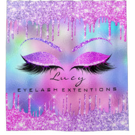 Eyelashes Extension Pink Holograph Glitzer Tropfen Duschvorhang