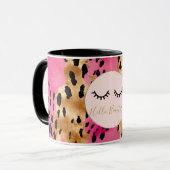 Eyelashes Girly Pink Glam Black Gold Leopard Tasse (Vorderseite Links)