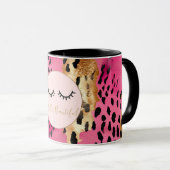 Eyelashes Girly Pink Glam Black Gold Leopard Tasse (VorderseiteRechts)