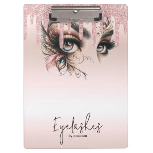 EyeLashes Glam Champagne Dripping Glitzer Notebook Klemmbrett
