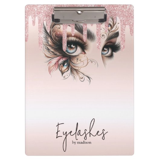 EyeLashes Glam Champagne Dripping Glitzer Notebook Klemmbrett (Vorderseite)