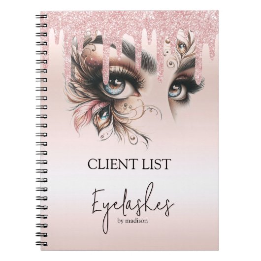 EyeLashes Glam Champagne Dripping Glitzer Notebook Notizblock (Vorderseite)