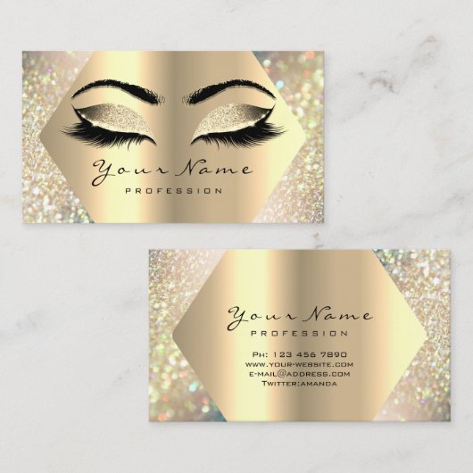 Eyelashes Glitzer Makeup Artist Champaigne Gold Visitenkarte (Vorne/Hinten)