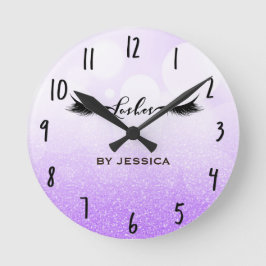 Eyelashes Lashes Lila und schwarz glänzen Personal Runde Wanduhr