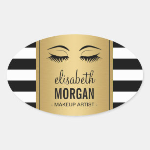 Eyelashes Logo Makeup Artist Gold Stripes Ovaler Aufkleber