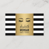 Eyelashes Makeup Logo Schwarz-weiße Streifen Visitenkarte (Vorderseite)
