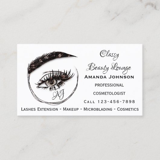 Eyelashes Makeup Microblade Logo QrCode Brown Visitenkarte (Vorderseite)