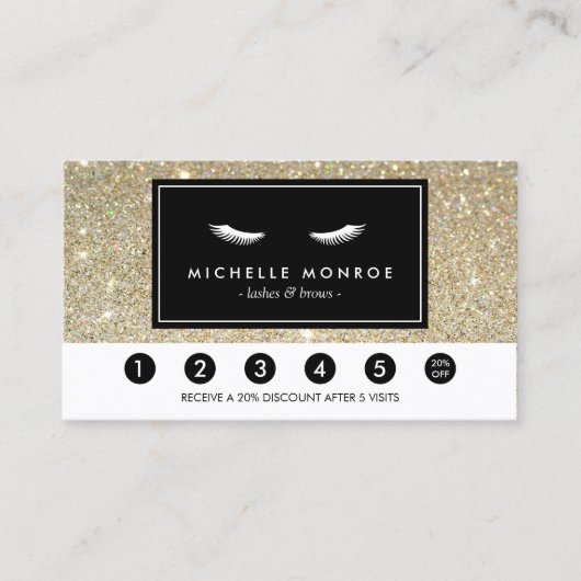 Eyelashes mit Gold Glitzer Loyalty Punch Card Treuekarte (Vorderseite)