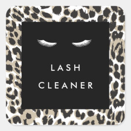 Eyelashes mit Leopard Print Lash Cleaner Quadratischer Aufkleber