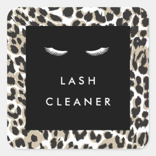 Eyelashes mit Leopard Print Lash Cleaner Quadratischer Aufkleber