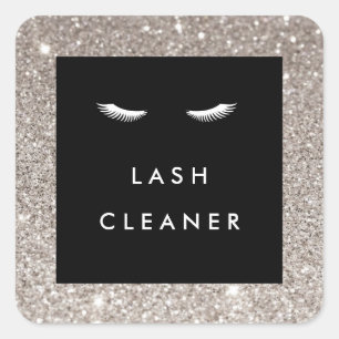 Eyelashes mit Silver Glitzer Lash Cleaner Quadratischer Aufkleber