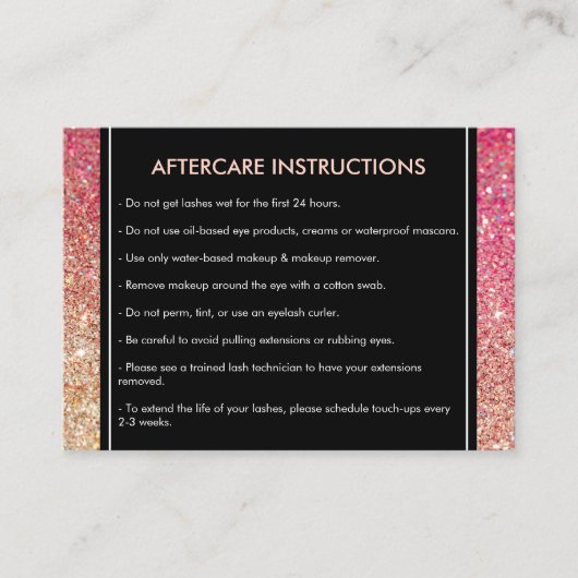 Eyelashes Red/Bronze Glitzer Salon Aftercare Card Visitenkarte (Vorderseite)