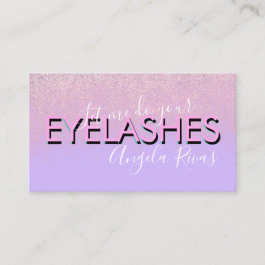 Eyelashes Salon Quote Pink Violet Glitzer Visitenkarte (Vorderseite)