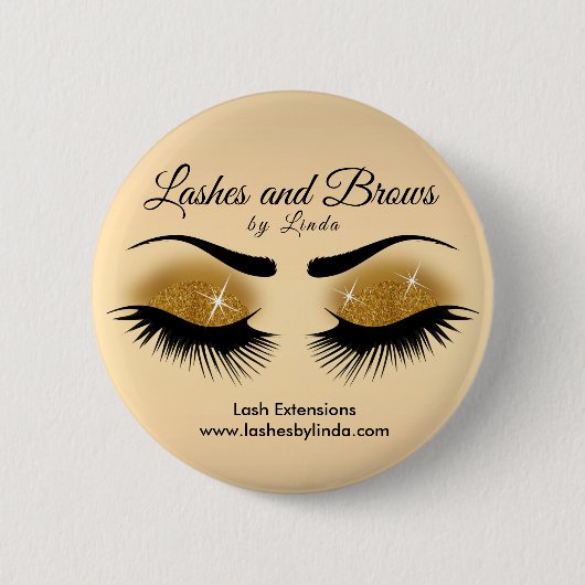 Eyelashes und Brauen - GoldGlitzer Button (Vorderseite)
