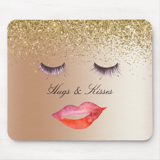 Eyelashes und Lippen Gold Glitzer Ombre Mousepad (Vorne)