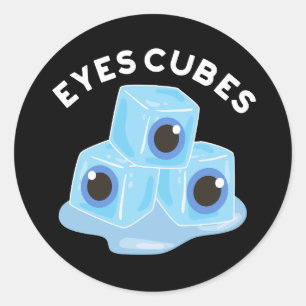 Eyes Cubes Funny Ice Pun Dark BG Runder Aufkleber